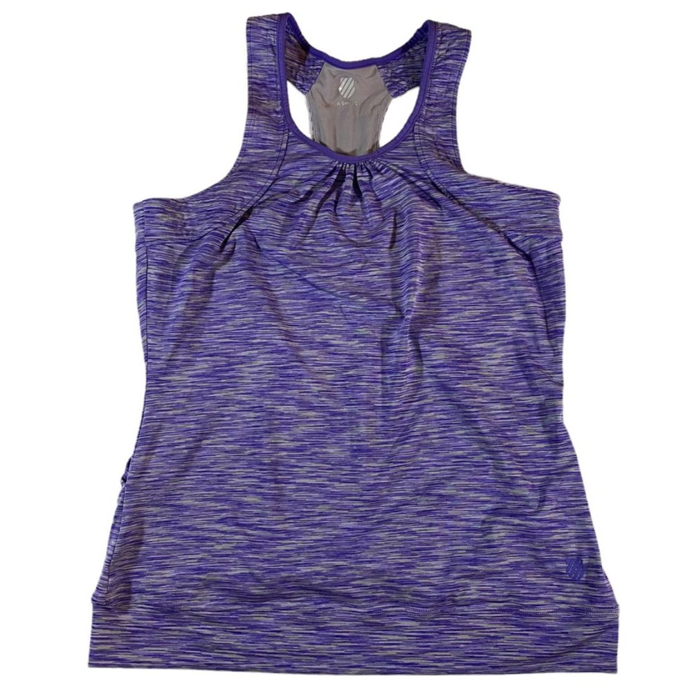K-Swiss Purple feather fabric stretch athletic top Size Small Like new!